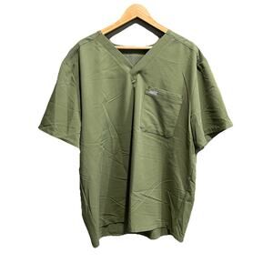 FIGS Green Leon Short Sleeve V Neck Men's Three-Pocket Scrubs Top Size XXL‎